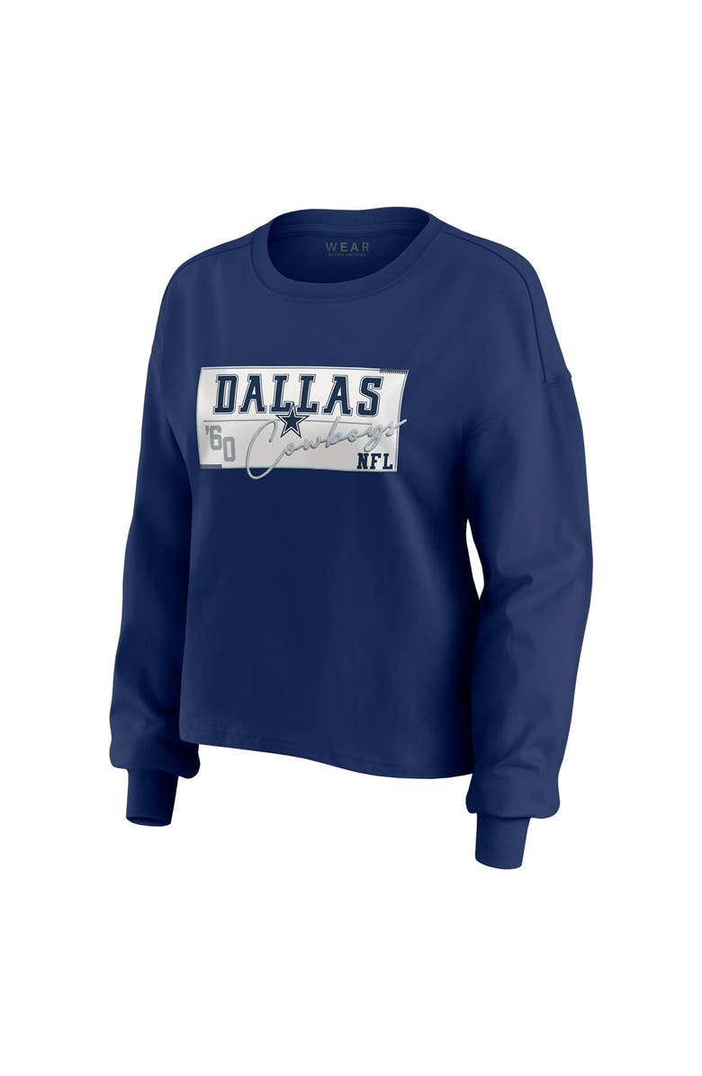 WEAR by Erin Andrews Women's WEAR by Erin Andrews Navy Dallas Cowboys Heavy Rugby Jersey Long Sleeve T-Shirt & Shorts Lounge Set, Alternate, color, Navy