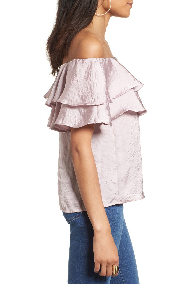 Ruffle Satin Off the Shoulder Top, Alternate, color, PURPLE PUFF