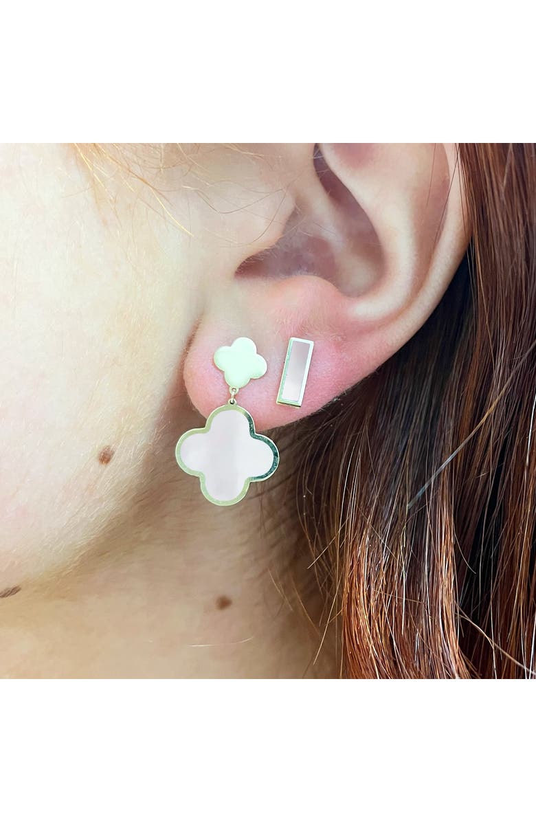 The Lovery Fine Jewelry Mother of Pearl and Gold Clover Drop Earrings, Alternate, color, Mother Of Pearl