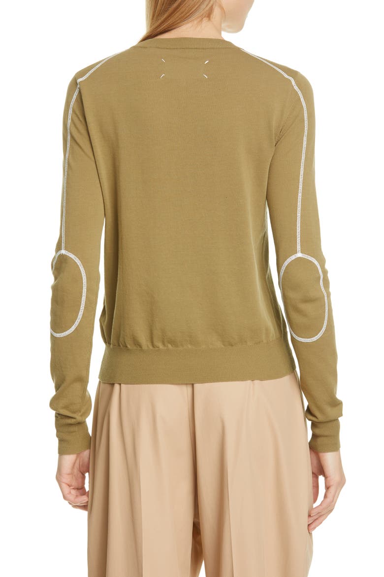 Stitch Elbow Patch Cotton Sweater, Alternate, color, MILITARY