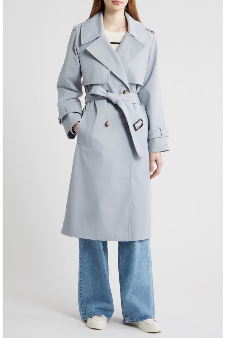Longline Trench Coat with Double Gun Flap, Main, color, SILVER SMOKE