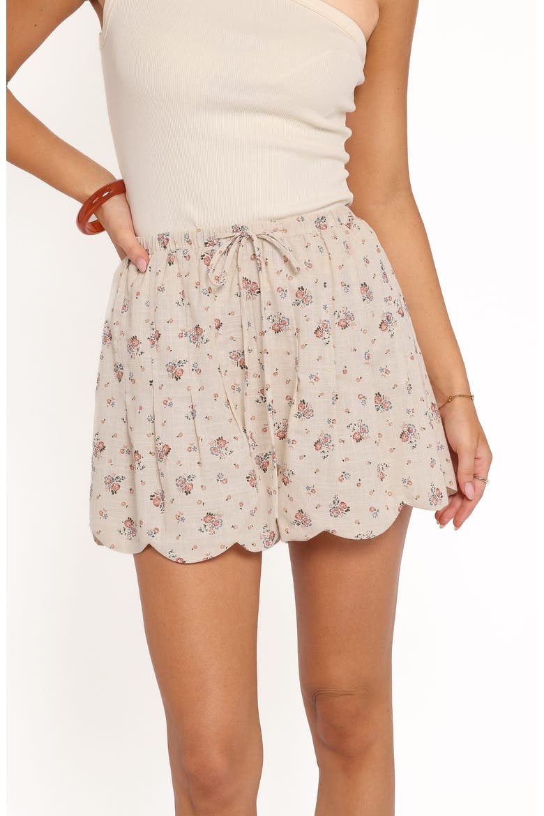 Scallop Hem Drawstring Cotton Shorts, Alternate, color, BEIGE FLORAL
