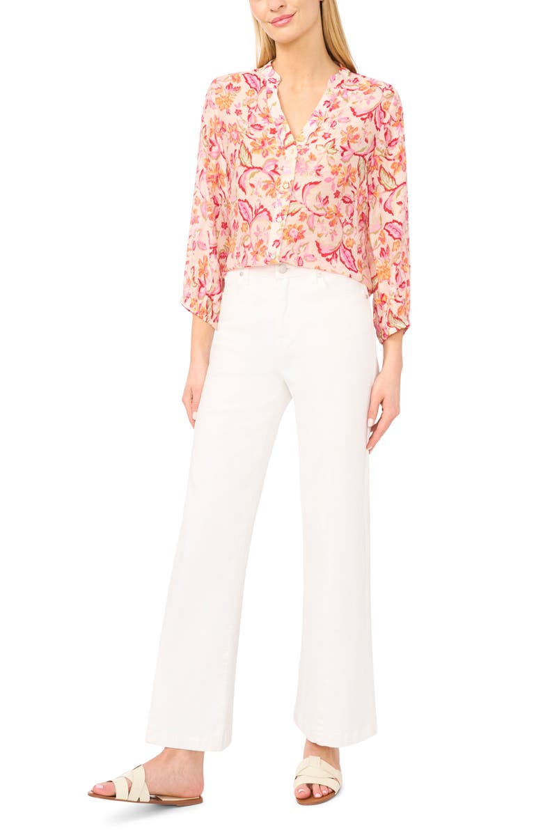 Halogen<sup>®</sup> Floral Three Quarter Sleeve Button-Up Shirt, Alternate, color, Magenta