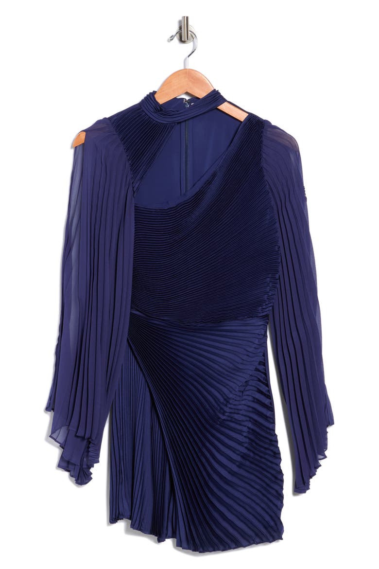 Aurelie Cape Sleeve Pleated Fit & Flare Minidress, Alternate, color, MIDNIGHT BLUE