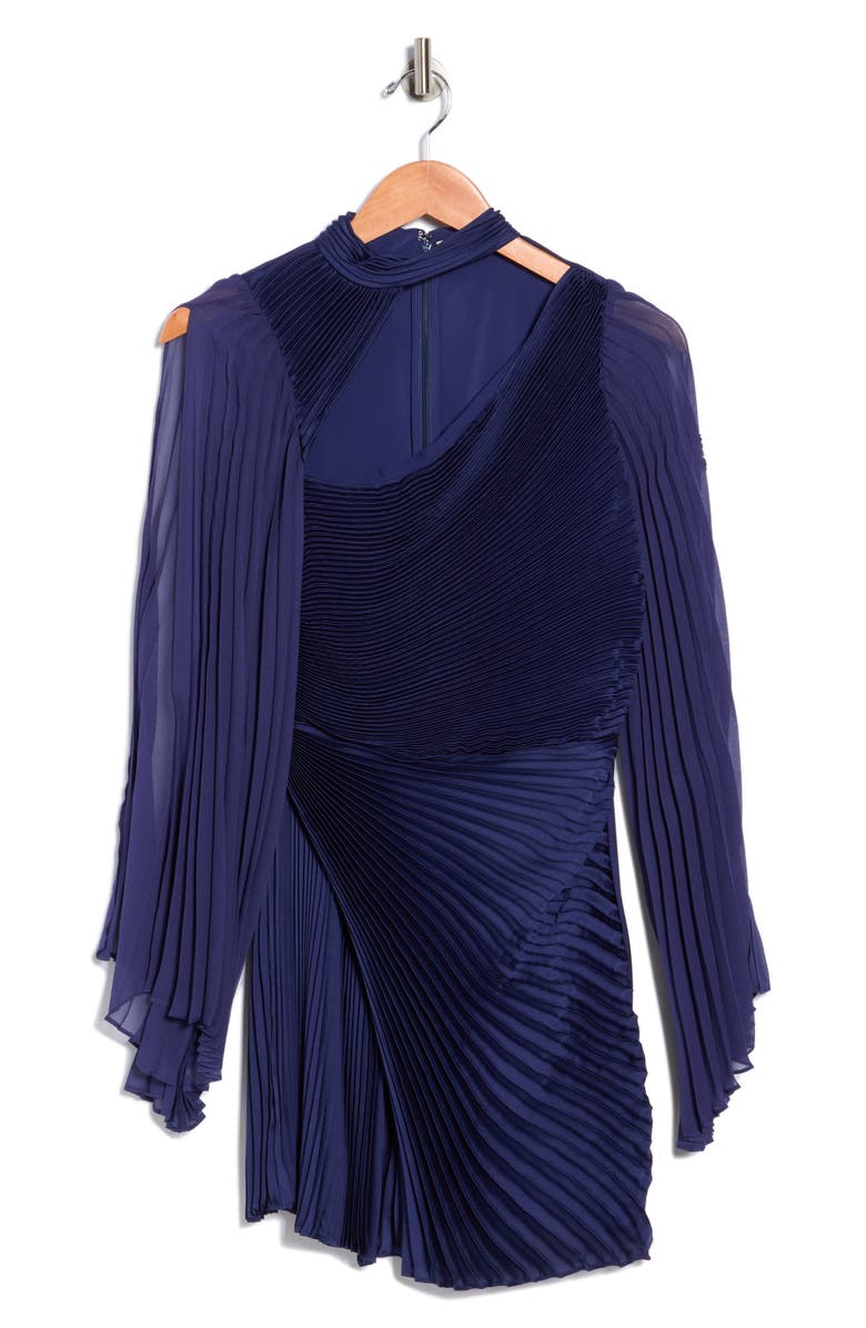 Alice + Olivia Aurelie Cape Sleeve Pleated Fit & Flare Minidress, Main, color, 