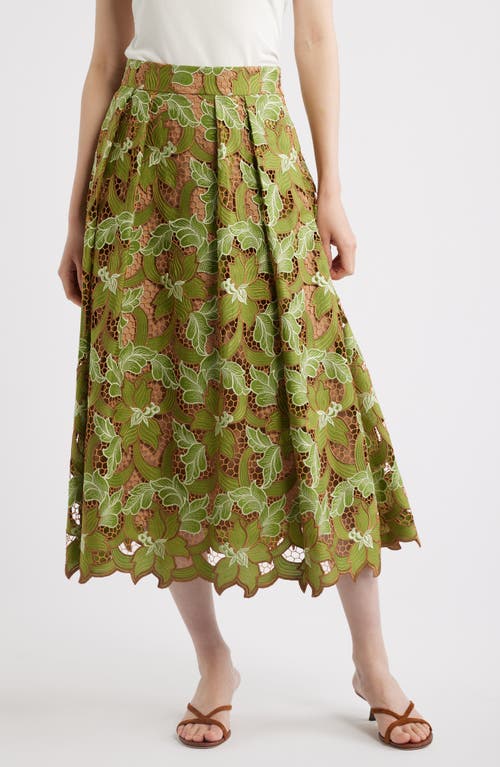 Elie Tahari The Hailey Lace Midi Skirt in Dark Citrus Lace at Nordstrom, Size 8