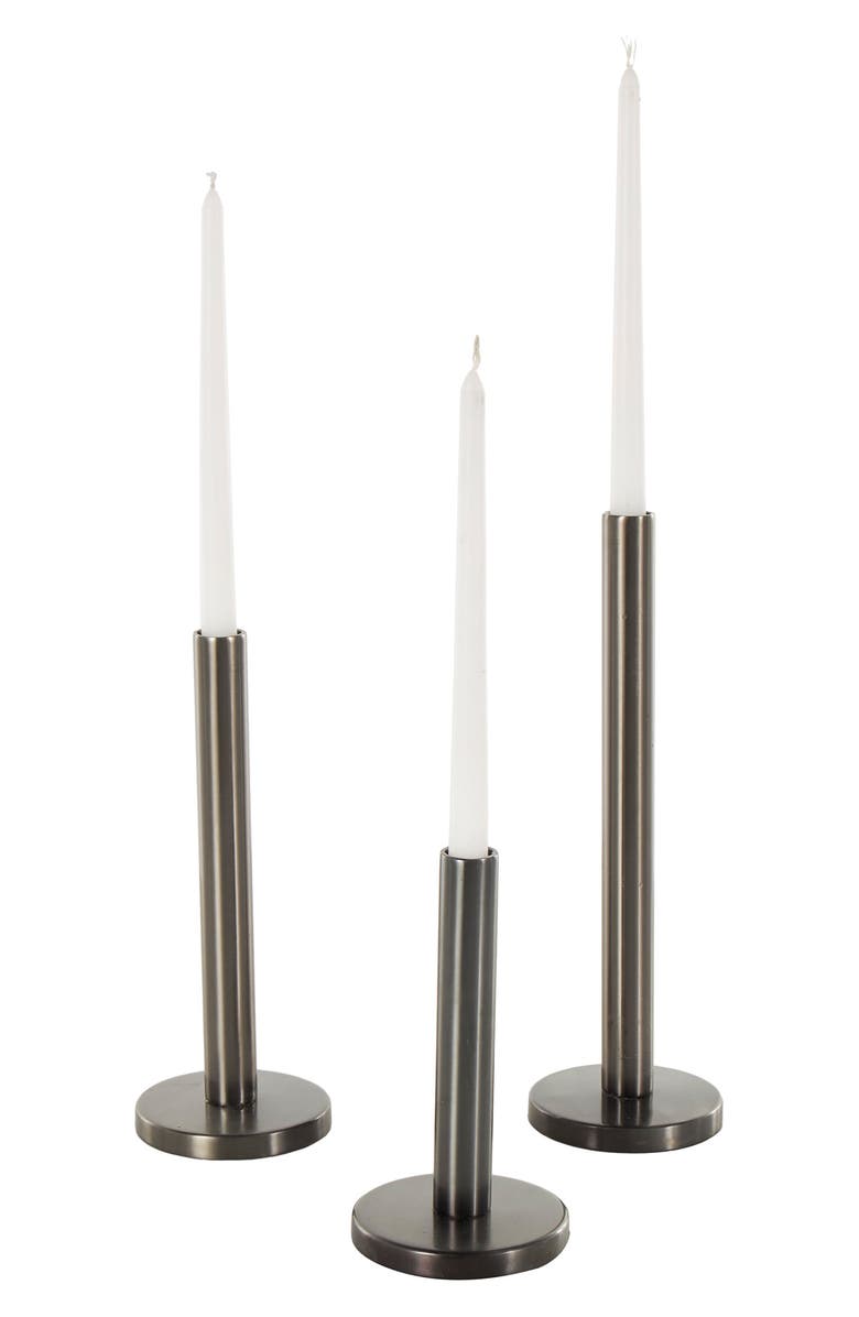 VIVIAN LUNE HOME Set of 3 Taper Candleholders, Alternate, color, Silver
