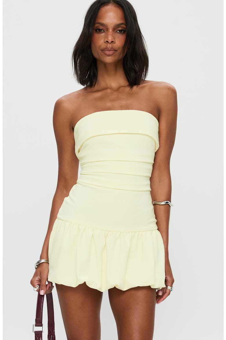 Mousse Strapless Minidress, Alternate, color, LEMON