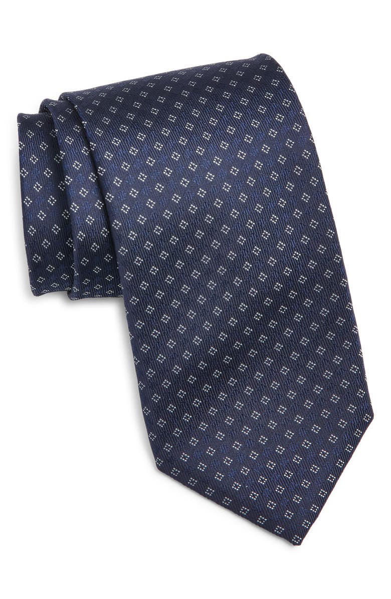 Canali Neat Silk Tie, Main, color, Navy