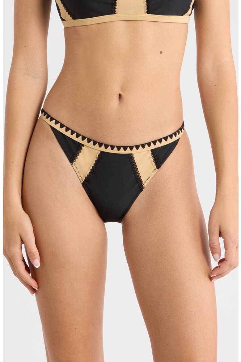 Kendra Embroidered Trim Bikini Bottoms, Main, color, BLACK COLORBLOCK