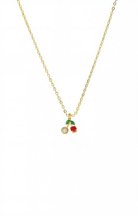 Colored CZ & Pave Cherry Charm Necklace