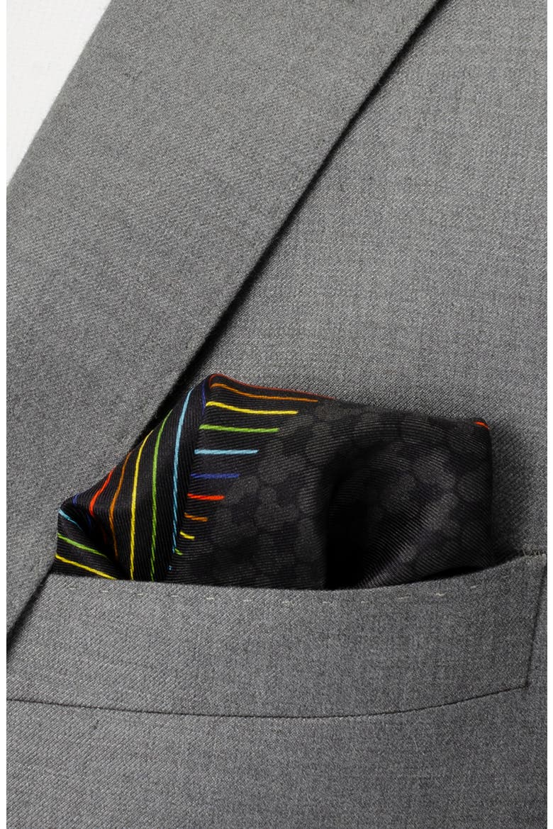 x Disney Mickey Rainbow Stripe Silk Pocket Square, Alternate, color, BLACK