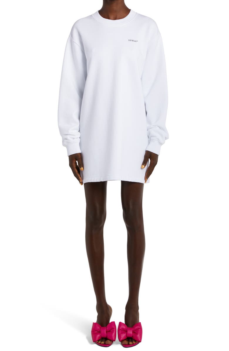 Off-White Floral Arrow Logo Long Sleeve Sweatshirt Dress, Main, color, White Multicolor