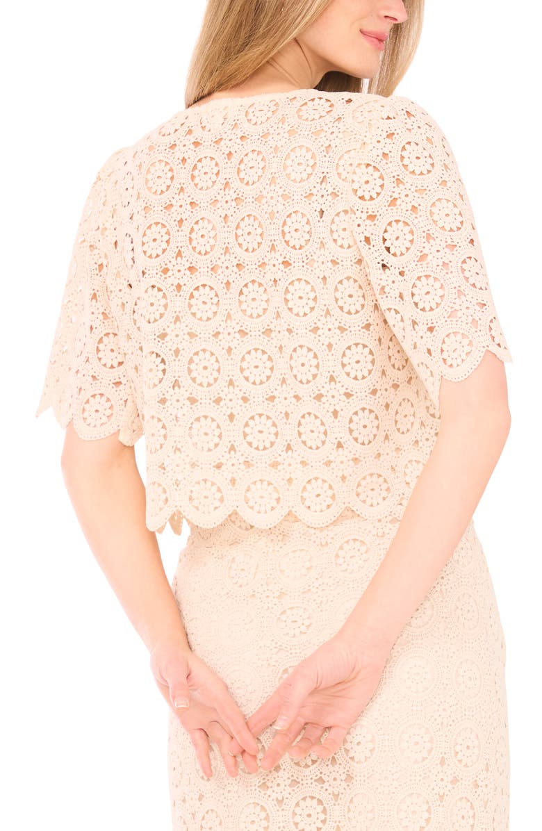 Parker Eyelet Lace V-Neck Short Sleeve Top, Alternate, color, Eggnog