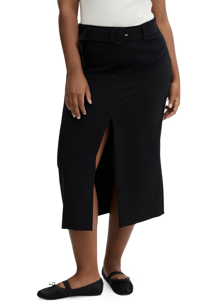MANGO Belted Front Slit Midi Skirt, Alternate, color, 