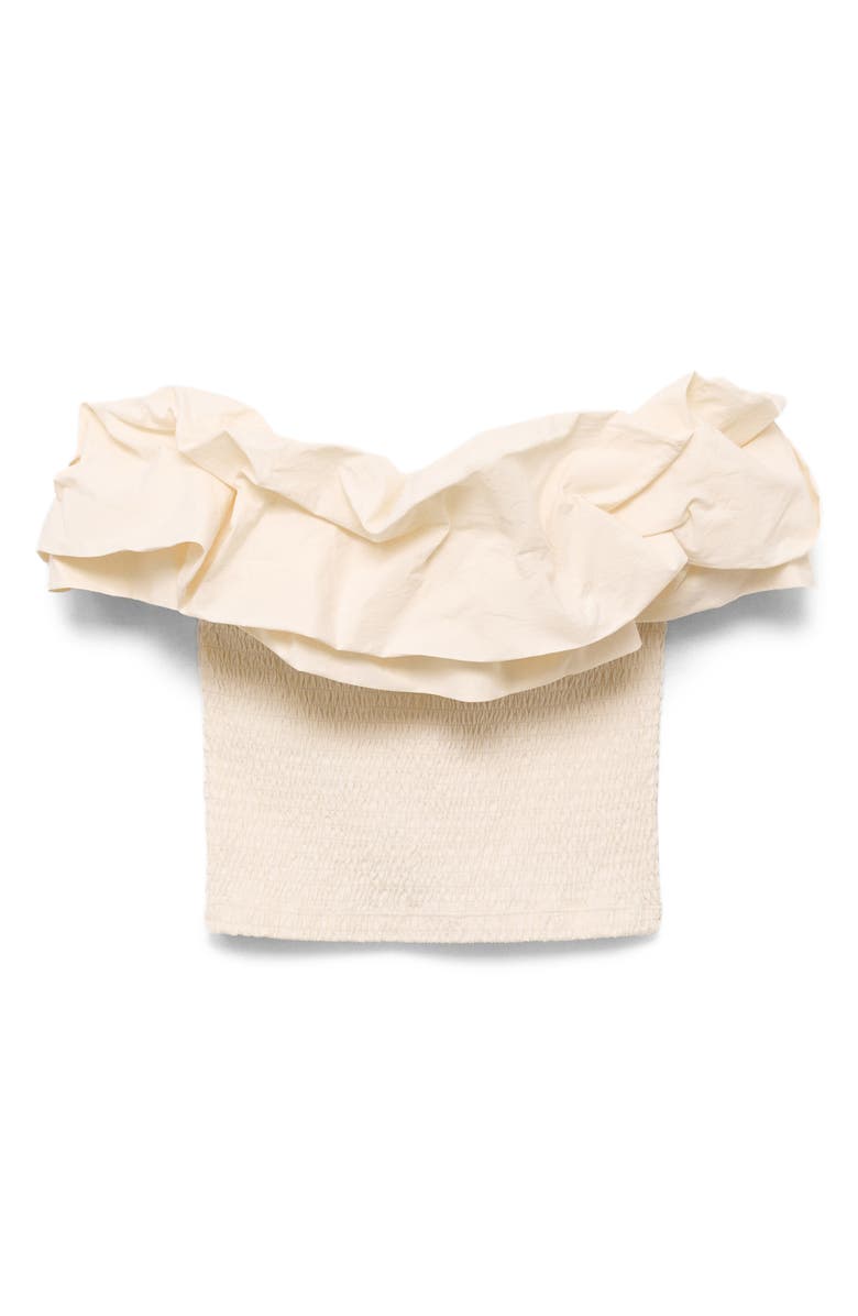 MANGO Smocked Ruffle Tube Top, Main, color, Ecru