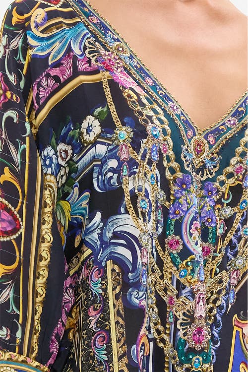 Camilla Short Kaftan With Cuff Basked In Baroque In Multi