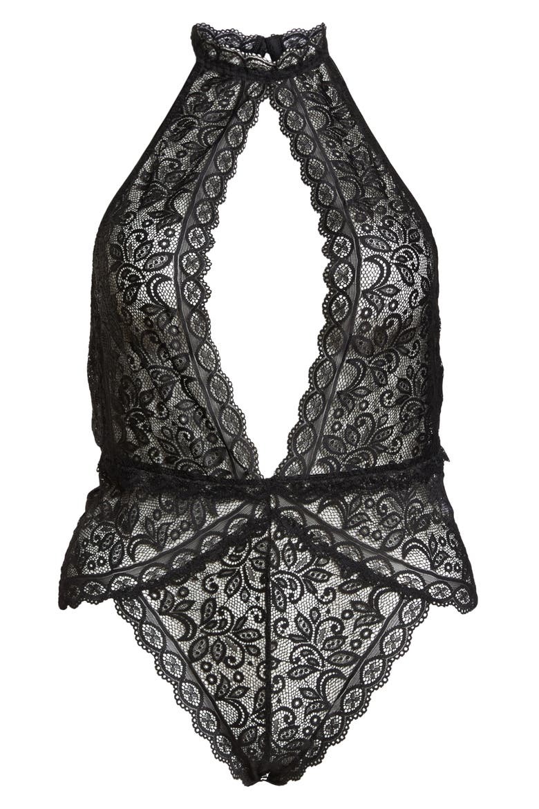 Plunge Keyhole Lace Teddy, Alternate, color, BLACK