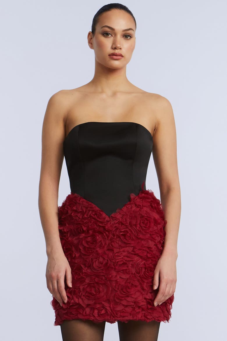 Floral Applique Cocktail, Alternate, color, Black & Chilli Pepper
