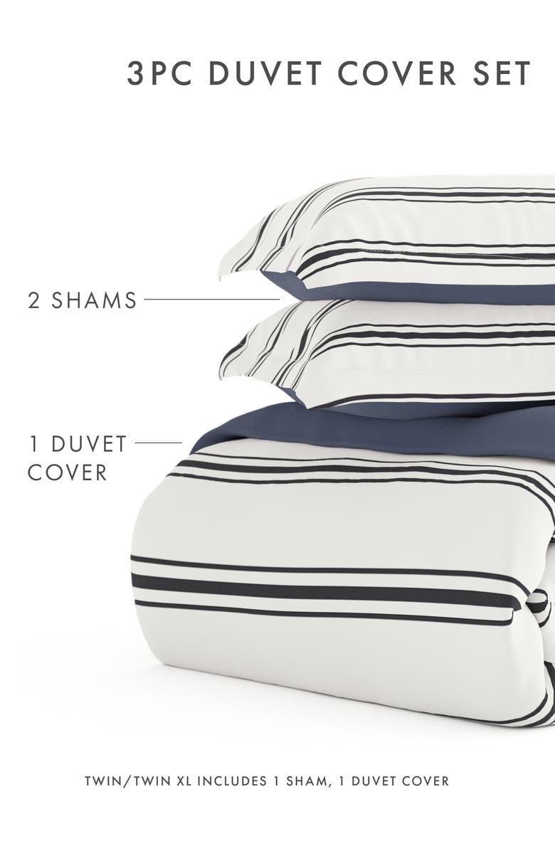 HOMESPUN Premium Ultra Soft Desert Stripe 3-Piece Reversible Duvet Cover Set, Alternate, color, Navy