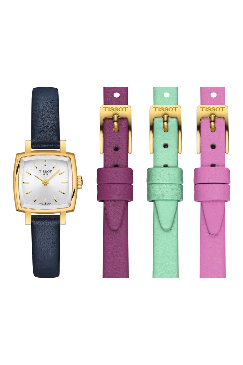 Lovely Summer Leather Strap Square Watch & Interchangeable Straps Set, 20mm, Main, color, SILVER