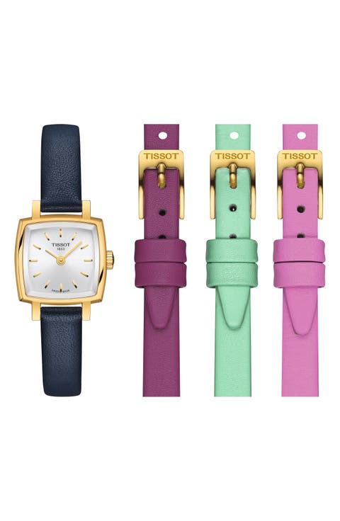 Lovely Summer Leather Strap Square Watch & Interchangeable Straps Set, 20mm