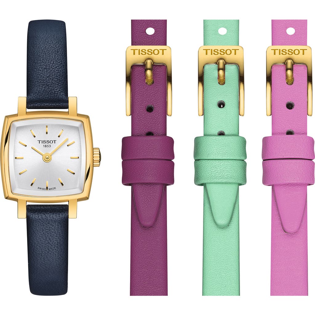 Tissot Lovely Summer Leather Strap Square Watch & Interchangeable Straps Set, 20mm In Navy Multi/gold/silver