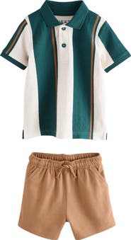 NEXT Kids' Stripe Polo & Shorts Set