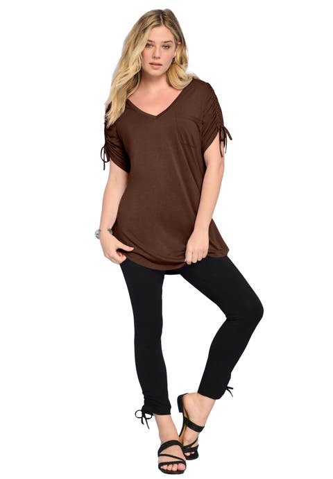 Plus Size Ruched Sleeve Ultra Drape Tunic (Plus)