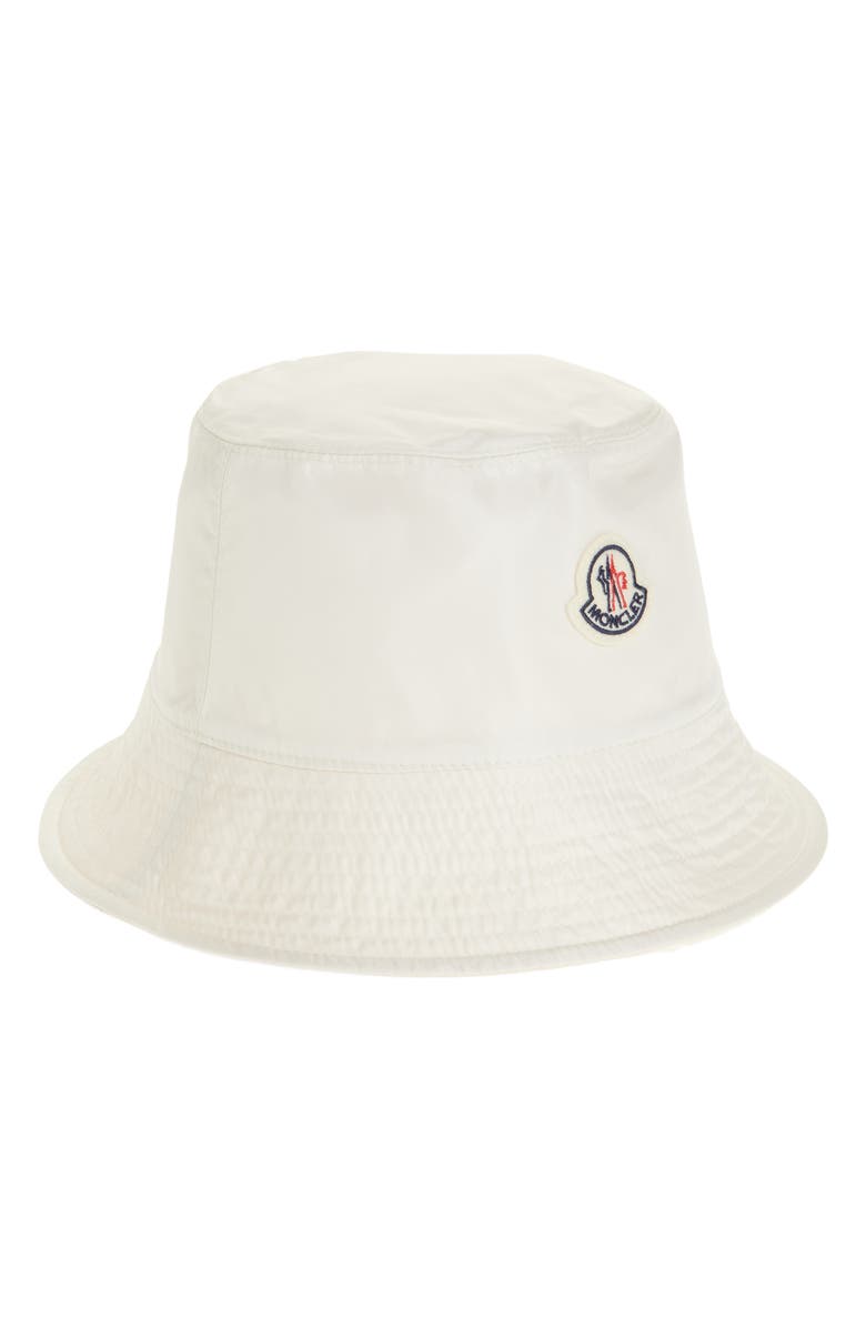 Moncler Logo Patch Bucket Hat, Alternate, color, White