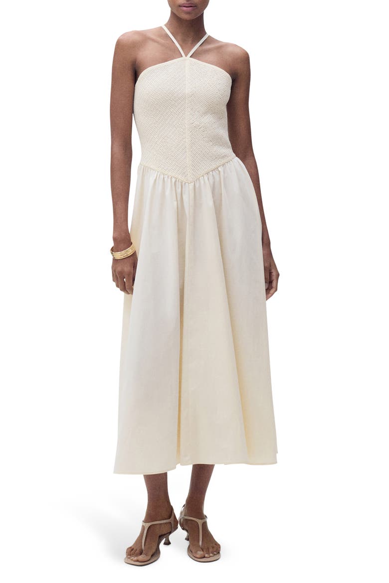 Smocked Sleeveless Midi Dress, Main, color, ECRU