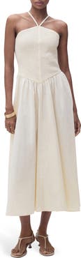 MANGO Smocked Sleeveless Midi Dress