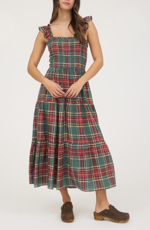 Plaid Ruffle Midi Dress
