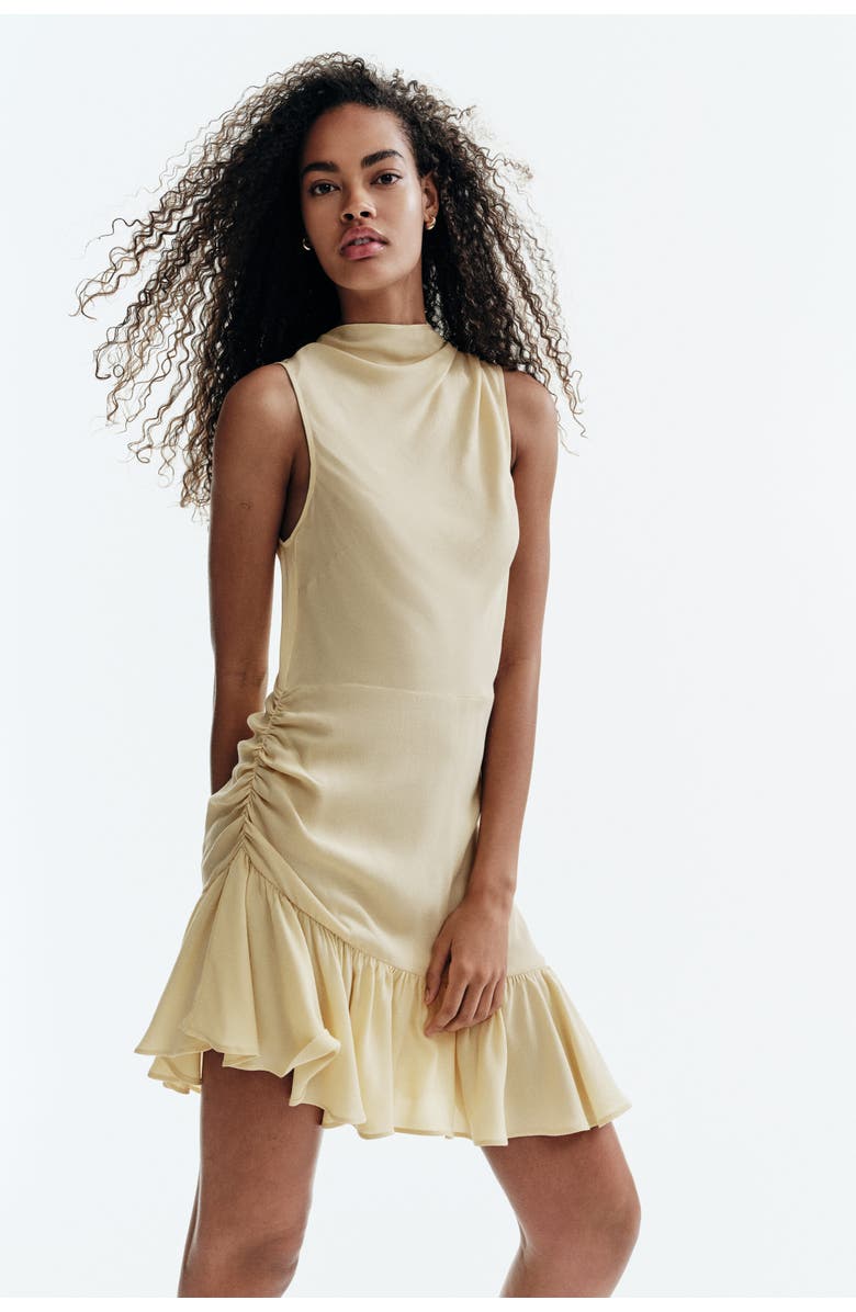 H&M Frill-trimmed Crêpe Dress, Alternate, color, Yellow