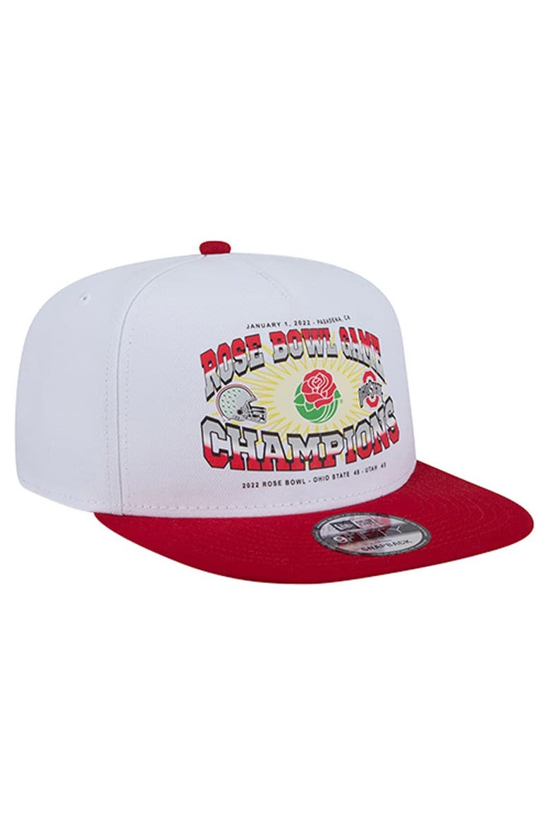 Men's New Era White/Scarlet Ohio State Buckeyes Retro 2022 Rose Bowl Champions 9FIFTY A-Frame Snapback Hat, Alternate, color, White