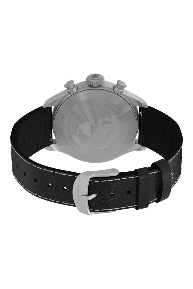 Waterbury Ace Chronograph Leather Strap Watch, 41mm, Alternate, color, BLACK