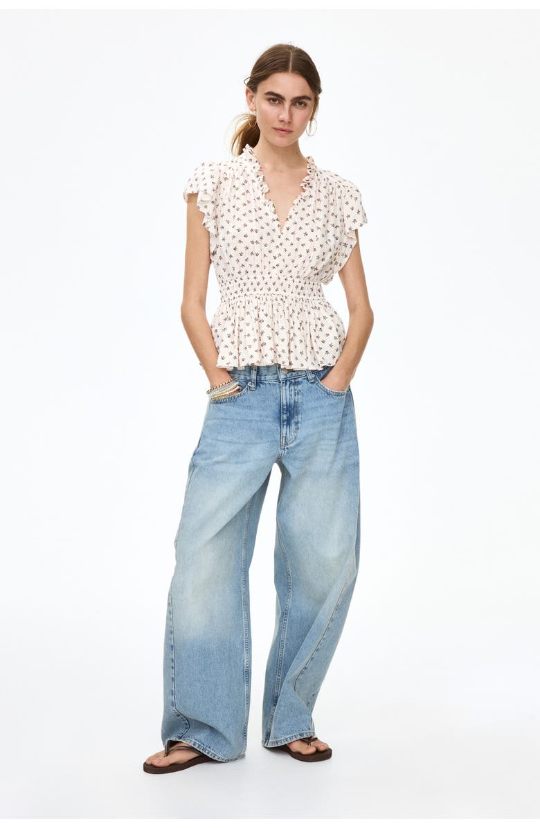 H&M Flutter-sleeved Peplum Blouse, Alternate, color, Ivory/Floral