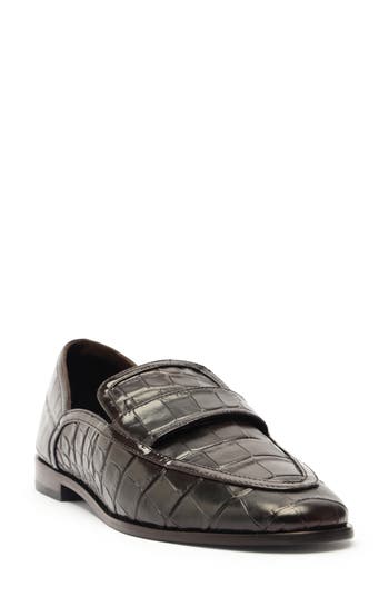 Schutz Maurice Croc-embossed Leather Loafer Flats In Brown
