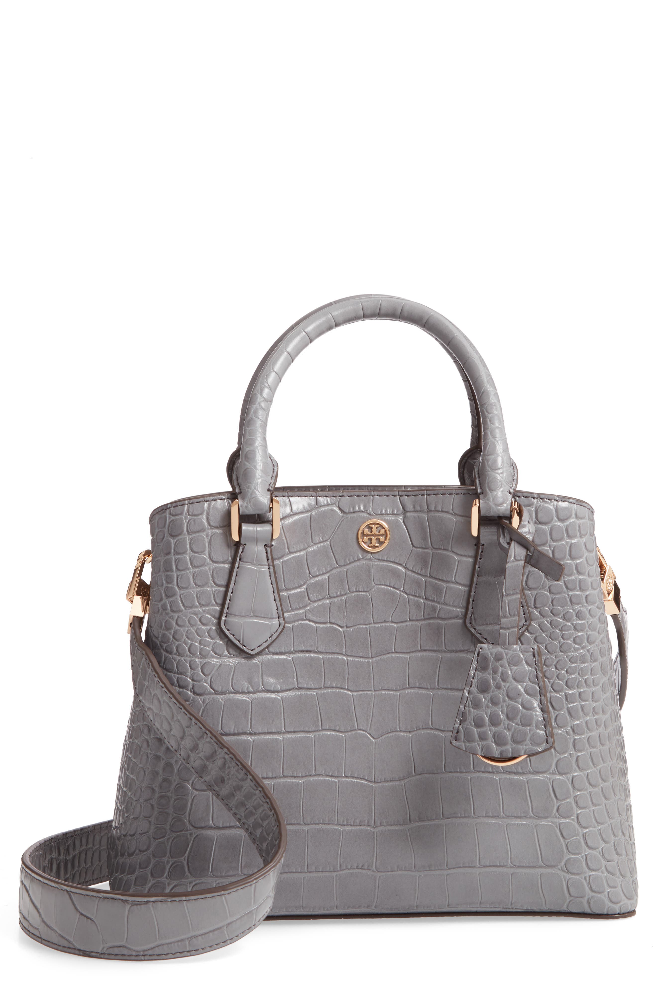 Small Robinson Croc Embossed Leather Bucket Bag, Main, color, ZINC