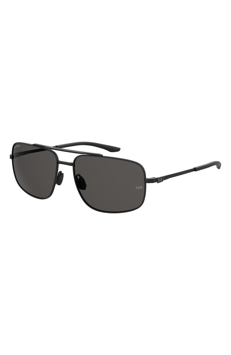 Under Armour 59mm Polarized Aviator Sunglasses, Alternate, color, Matte Black