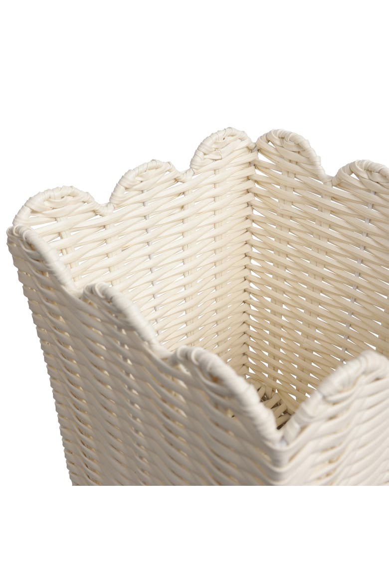 Resin 3.3-Gallon Tapered Square Wicker Watebasket with Scalloped Edge, Alternate, color, White