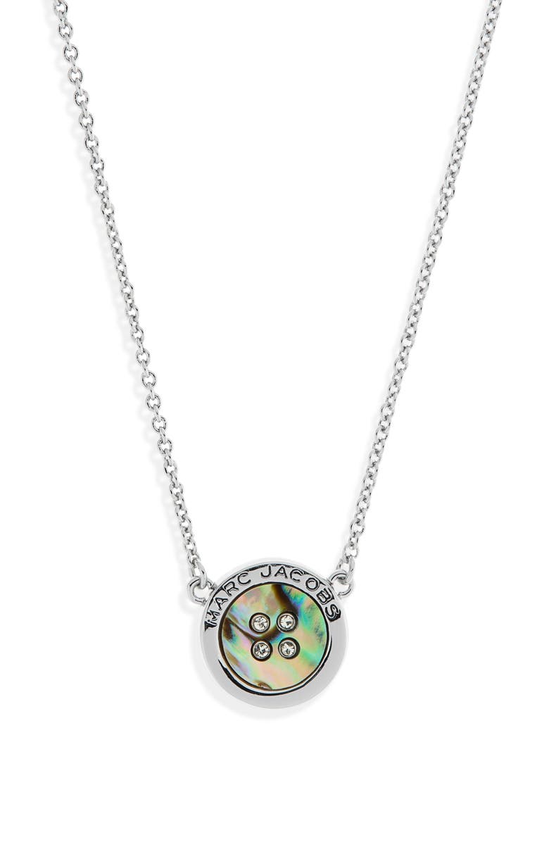 Marc Jacobs The Button Crystal Embellished Pendant Necklace, Main, color, Silver/Abalone