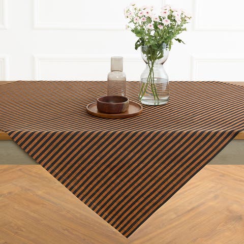 Linen Table Throw 52 x 52 Inch for Dining Table, Holiday and Everyday Table Decor - Amalfi Stripe