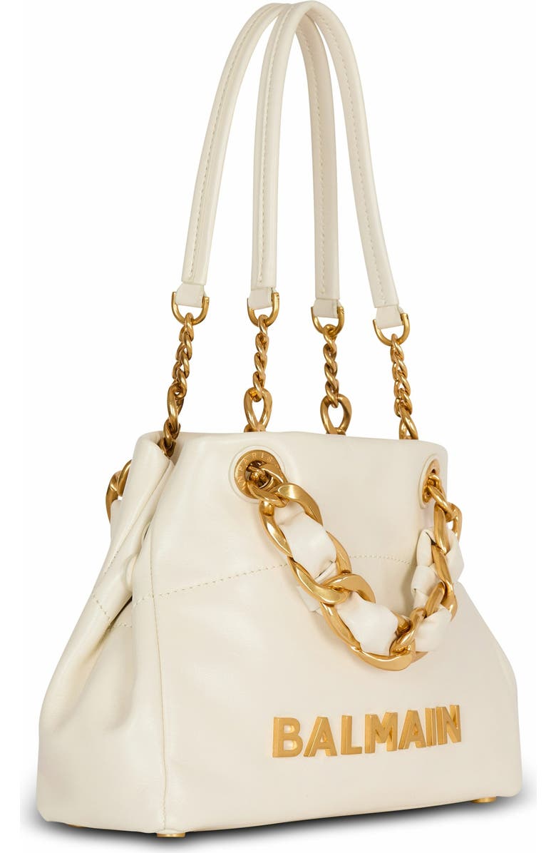 Balmain 1945 Soft Small Crinkled Leather Tote Bag, Alternate, color, White