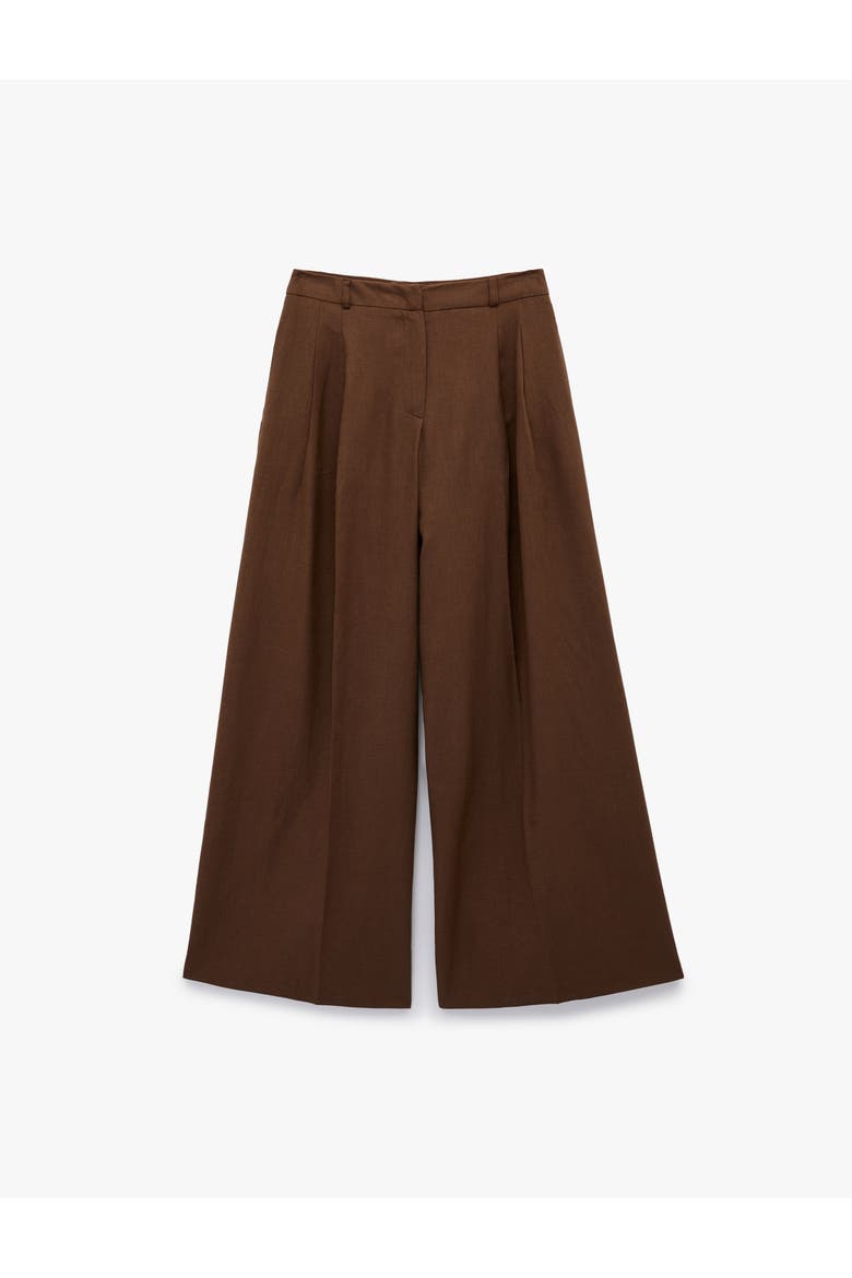 Linen Blend Wide Leg Pants with Pleat, Alternate, color, BROWN