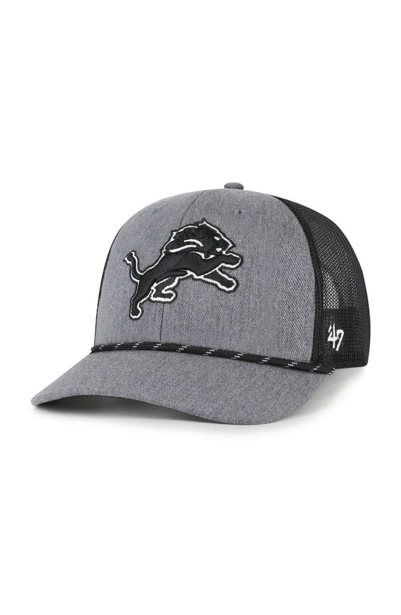 '47 Men's '47 Heather Charcoal Detroit Lions Carbon Rope Trucker Adjustable Hat, Main, color,