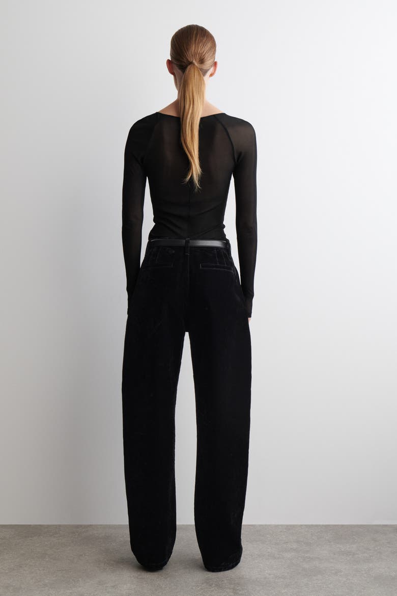 Flocked-Denim Barrel-Leg Pants, Alternate, color, BLACK