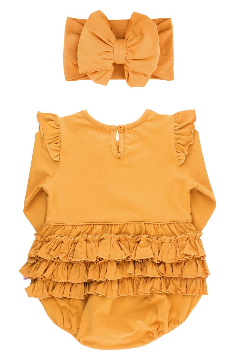 RuffleButts Honey Flutter Bubble Romper & Headband Set, Alternate, color,