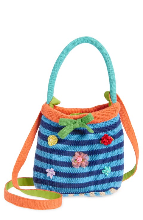 Embellished Stripe Cotton Knit Handbag