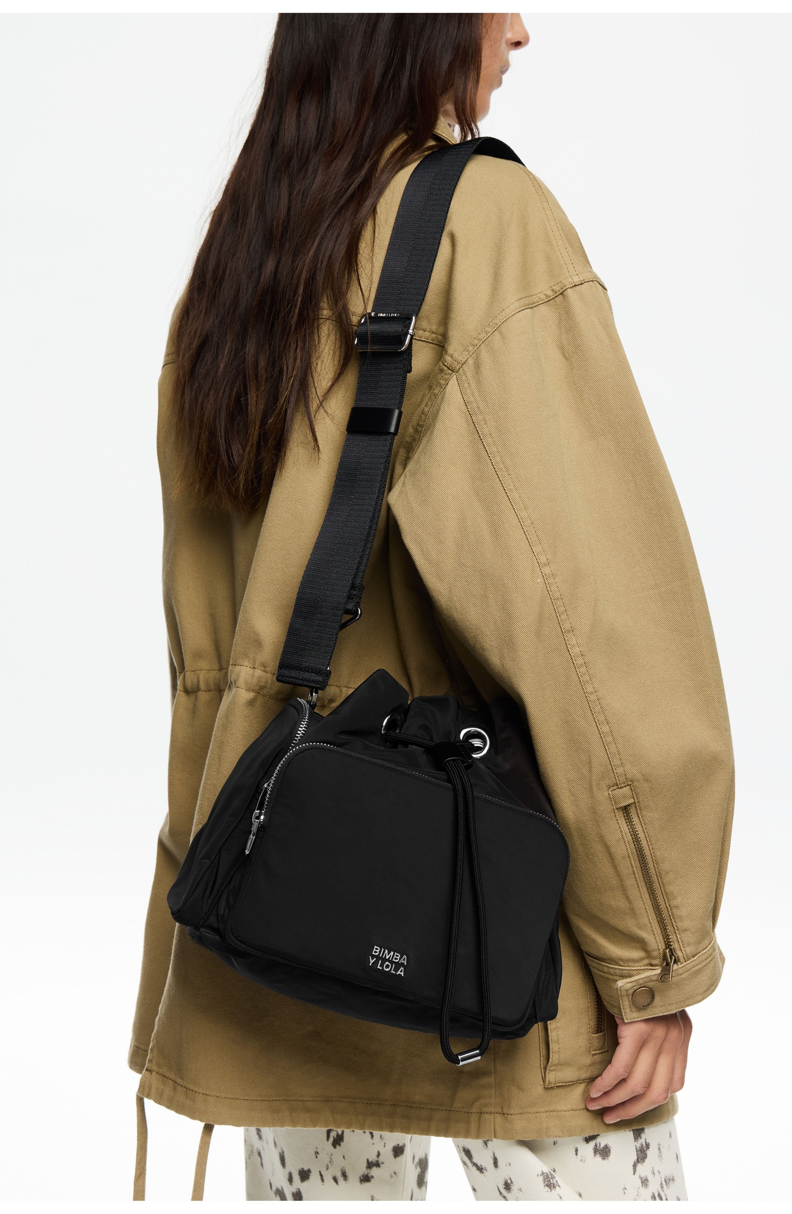 Bimba y Lola Nylon Pocket Bucket Bag, Alternate, color, Charcoal